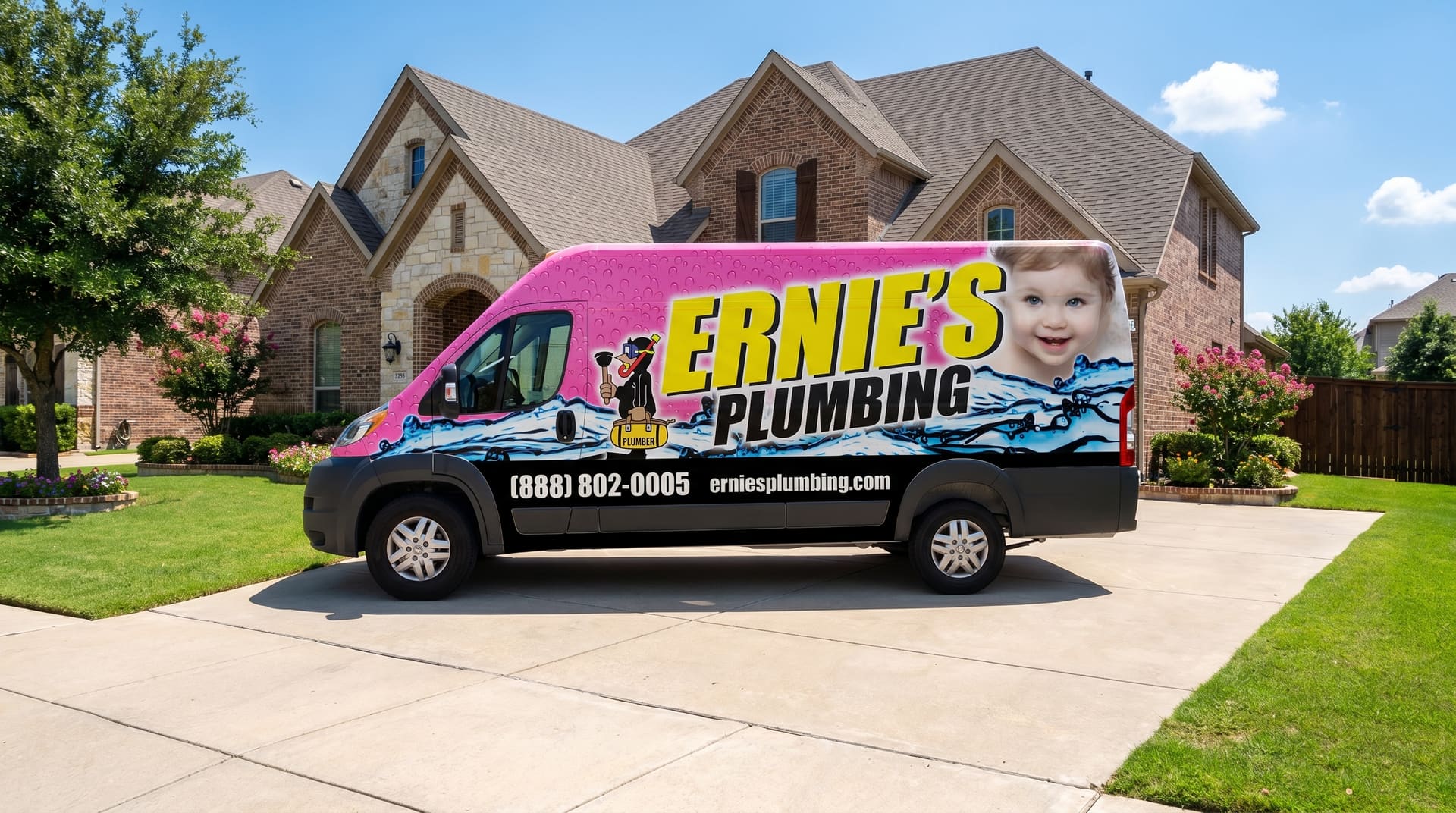 Ernie’s Plumbing technician with branded van